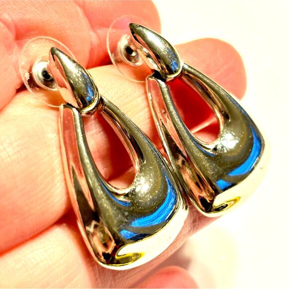 Pierced earrings silver doorknocker style long chunky hoops vintage Y2K jewelry - Picture 6 of 6